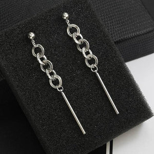 Korean Fashion Long Slope Geometric asymmetry Rhinestone circle earrings