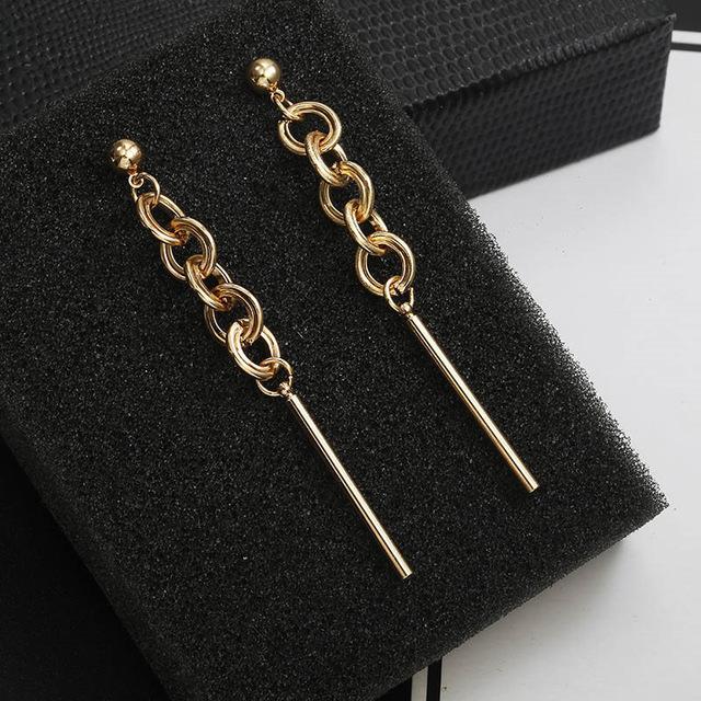 Korean Fashion Long Slope Geometric asymmetry Rhinestone circle earrings