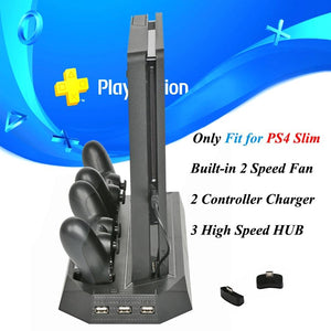 PS4 Slim Console Vertical Cooling Stand  with Dual Joystick Controller Charger Dock Station for Sony Playstation 4 Slim Games