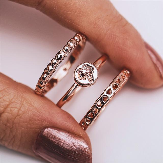 AY 3Pcs/Set Fashion Geometry Intersect Crystal Rings Set For Women