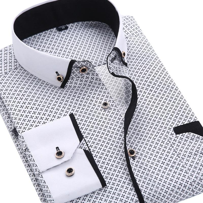 Casual Long Sleeved Printed shirt Slim Fit Male Social Business Dress Shirt