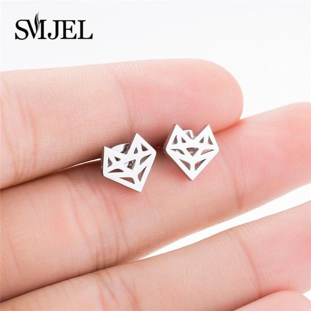 Stainless Steel Mickey Stud Earrings for Women Girls Minimalist Fox Cat Hedgehog Earings