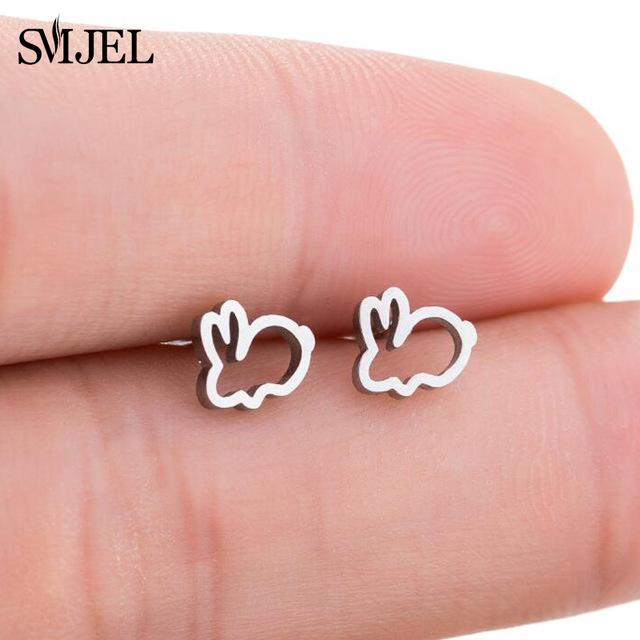 Stainless Steel Mickey Stud Earrings for Women Girls Minimalist Fox Cat Hedgehog Earings