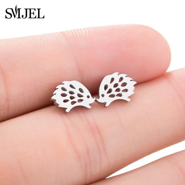 Stainless Steel Mickey Stud Earrings for Women Girls Minimalist Fox Cat Hedgehog Earings