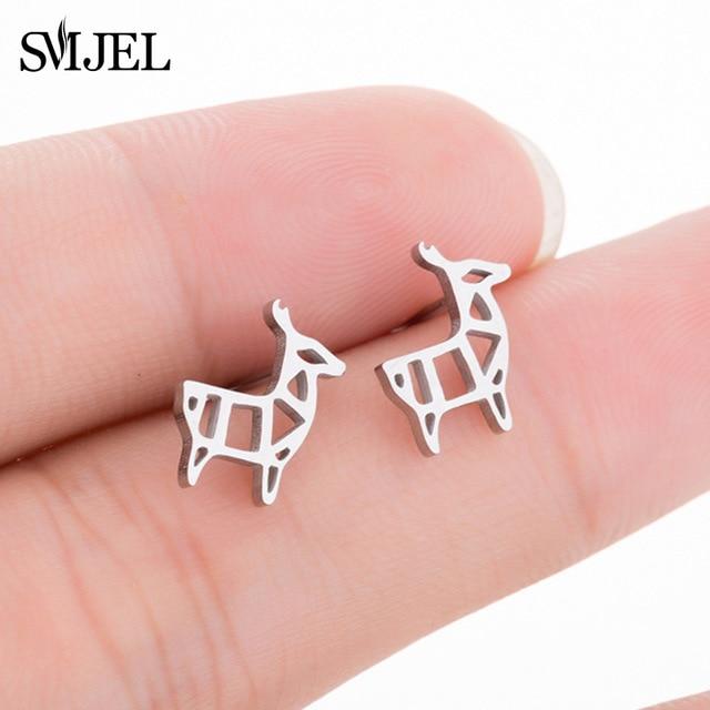 Stainless Steel Mickey Stud Earrings for Women Girls Minimalist Fox Cat Hedgehog Earings