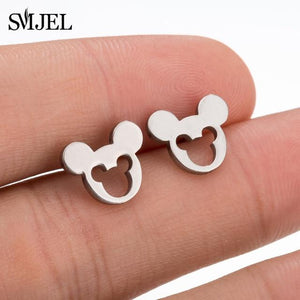 Stainless Steel Mickey Stud Earrings for Women Girls Minimalist Fox Cat Hedgehog Earings