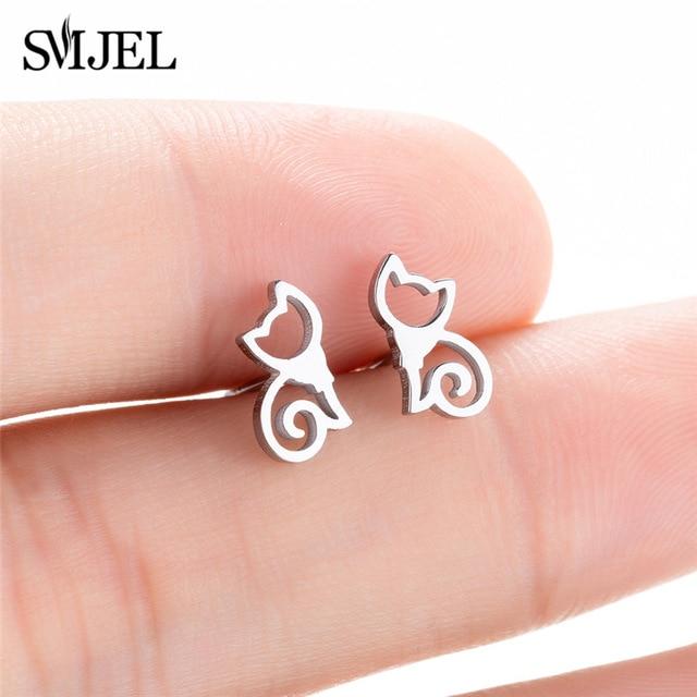 Stainless Steel Mickey Stud Earrings for Women Girls Minimalist Fox Cat Hedgehog Earings