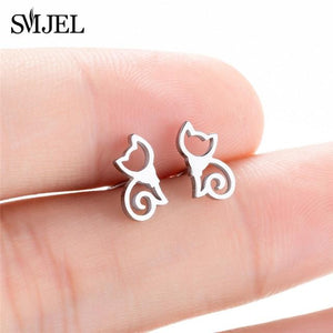 Stainless Steel Mickey Stud Earrings for Women Girls Minimalist Fox Cat Hedgehog Earings