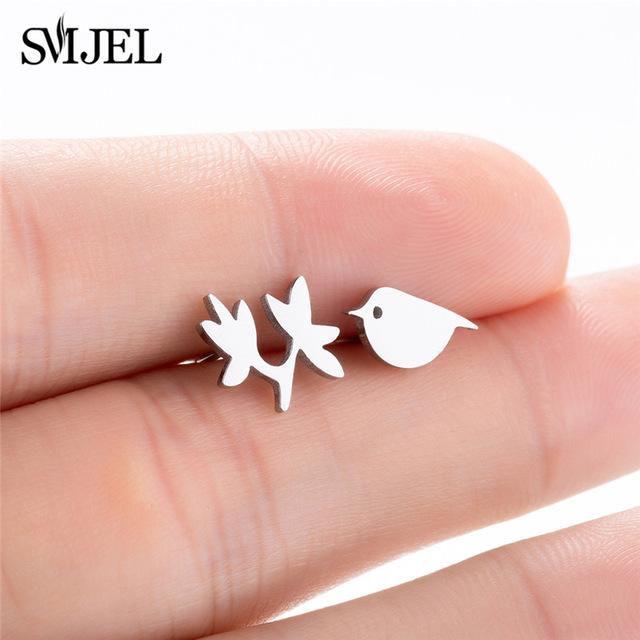 Stainless Steel Mickey Stud Earrings for Women Girls Minimalist Fox Cat Hedgehog Earings