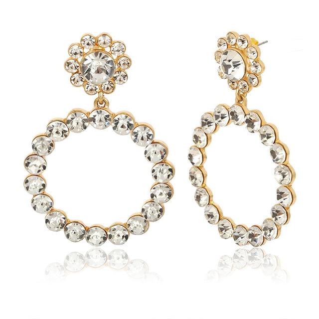 AENSOA Trendy Crystal Round Pendant Drop Earrings For Women