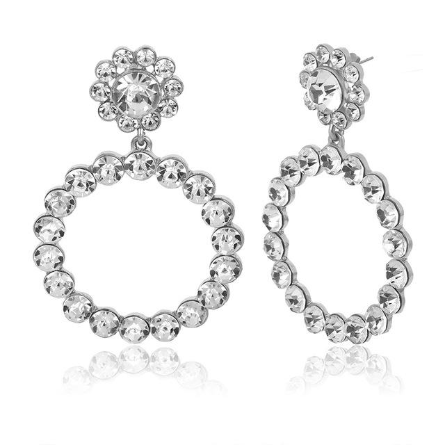 AENSOA Trendy Crystal Round Pendant Drop Earrings For Women