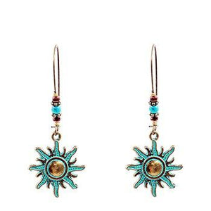 Bronze Sun Drop Earrings Danglers Bohemian Vintage Charm Earrings