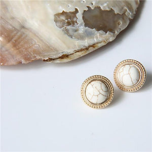 MENGJIQIAO 2019 Japan New Vintage Round Marble Opal Stone Big Stud Earrings