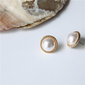 MENGJIQIAO 2019 Japan New Vintage Round Marble Opal Stone Big Stud Earrings