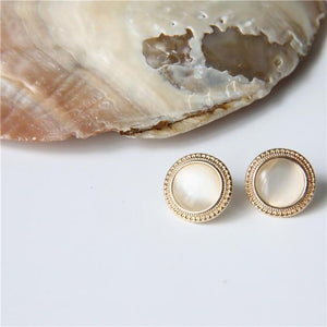 MENGJIQIAO 2019 Japan New Vintage Round Marble Opal Stone Big Stud Earrings