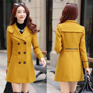 FTLZZ Women Wool Blend Warm Long Coat Plus Size Female Slim Fit Lapel Woolen Overcoat Autumn Winter  Cashmere Outerwear