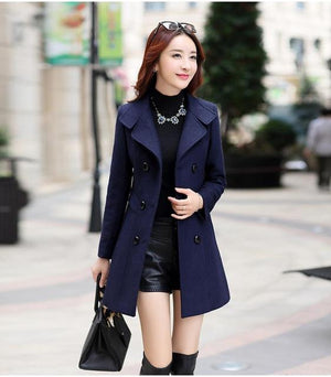 FTLZZ Women Wool Blend Warm Long Coat Plus Size Female Slim Fit Lapel Woolen Overcoat Autumn Winter  Cashmere Outerwear