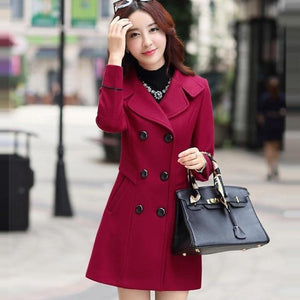 FTLZZ Women Wool Blend Warm Long Coat Plus Size Female Slim Fit Lapel Woolen Overcoat Autumn Winter  Cashmere Outerwear