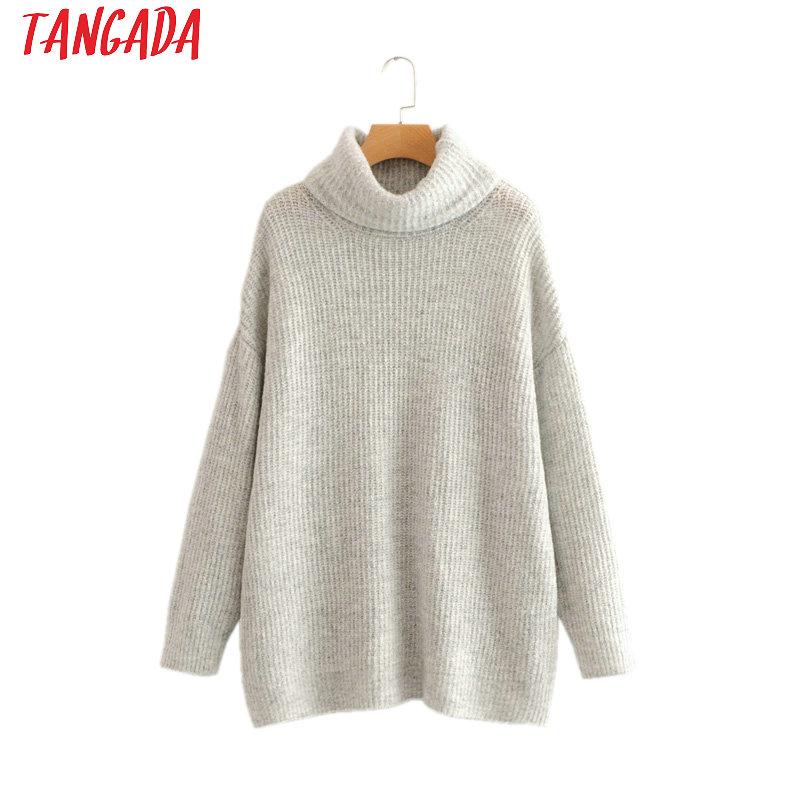 Tangada women jumpers turtleneck sweaters oversize winter fashion 2019 long sweater coat batwing sleeve christmas sweate HY135