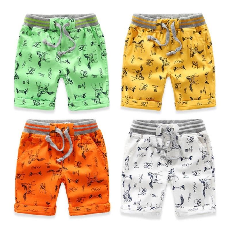 Cartoon Printed Horse Summer Boys Shorts Breathable Linen 100% Cotton