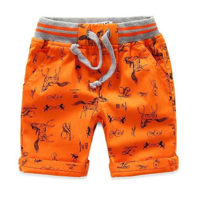 Cartoon Printed Horse Summer Boys Shorts Breathable Linen 100% Cotton