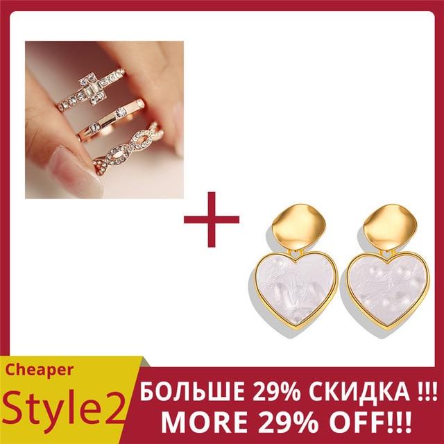 AY 3Pcs/Set Fashion Geometry Intersect Crystal Rings Set For Women