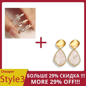 AY 3Pcs/Set Fashion Geometry Intersect Crystal Rings Set For Women