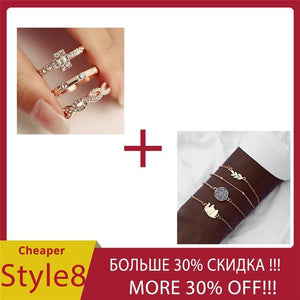 AY 3Pcs/Set Fashion Geometry Intersect Crystal Rings Set For Women