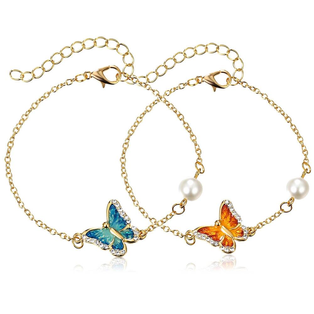 Fashion Link Bracelet with Oil Painted Butterfly Charm Bangles Imitation