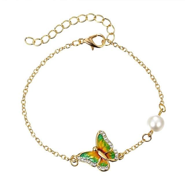 Fashion Link Bracelet with Oil Painted Butterfly Charm Bangles Imitation