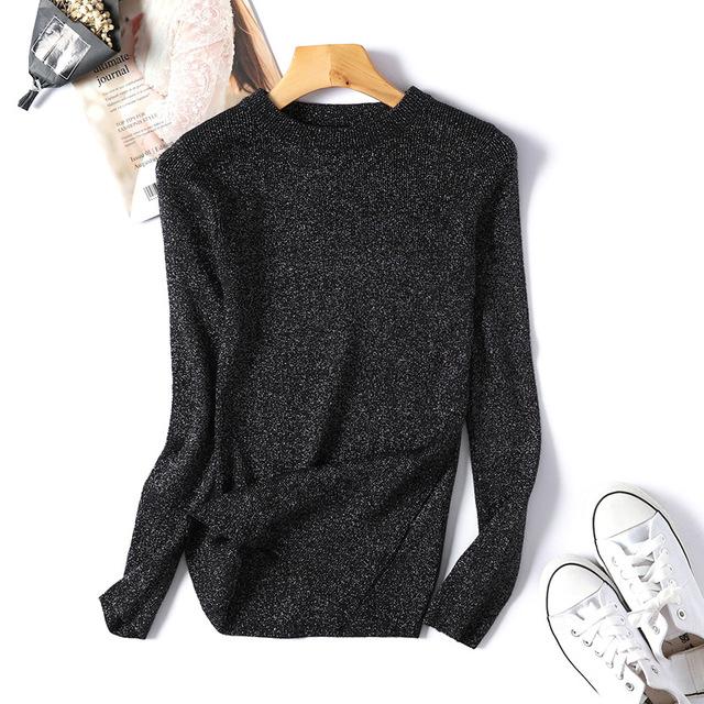 Womens Sweaters 2018 Winter Shiny Lurex Autumn Winter Sweater Women Long Sleeve Pullover Women Tops Basic Christmas Sweater Pull