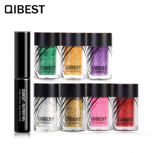 Qibest Eyeshadow Glitter Plus Glue Makeup glitter Waterproof Colorful Laser Silver Powder Face Lip Body Festival Glitter Drop