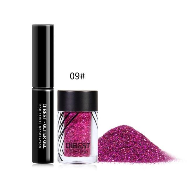 Qibest Eyeshadow Glitter Plus Glue Makeup glitter Waterproof Colorful Laser Silver Powder Face Lip Body Festival Glitter Drop