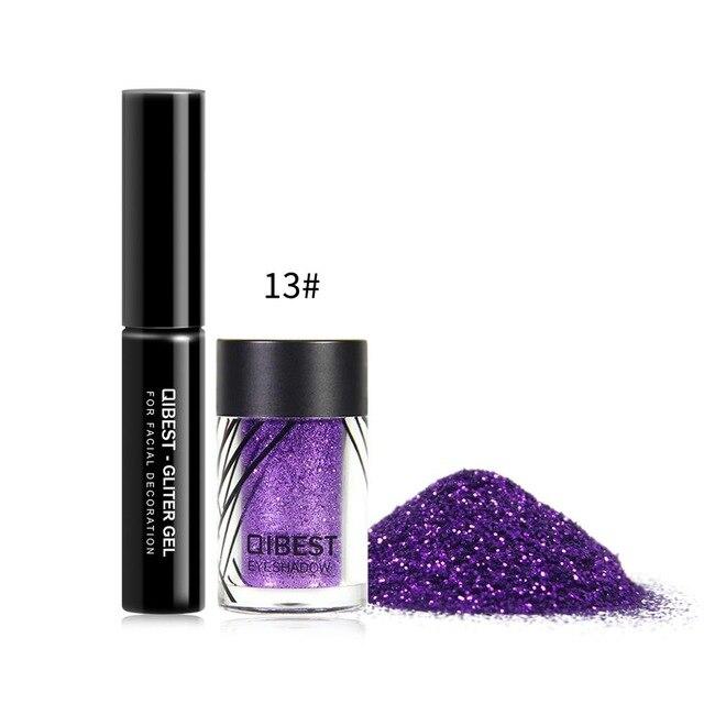 Qibest Eyeshadow Glitter Plus Glue Makeup glitter Waterproof Colorful Laser Silver Powder Face Lip Body Festival Glitter Drop