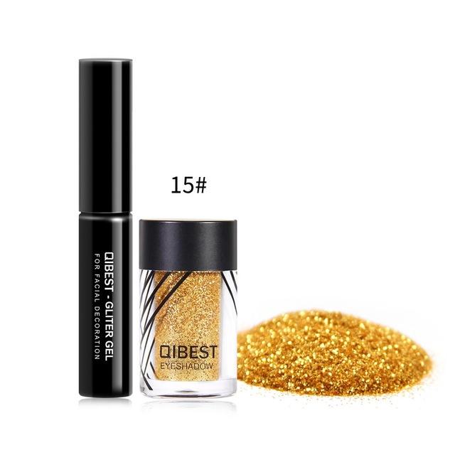 Qibest Eyeshadow Glitter Plus Glue Makeup glitter Waterproof Colorful Laser Silver Powder Face Lip Body Festival Glitter Drop