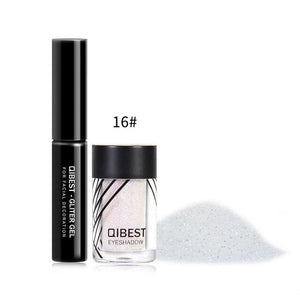 Qibest Eyeshadow Glitter Plus Glue Makeup glitter Waterproof Colorful Laser Silver Powder Face Lip Body Festival Glitter Drop