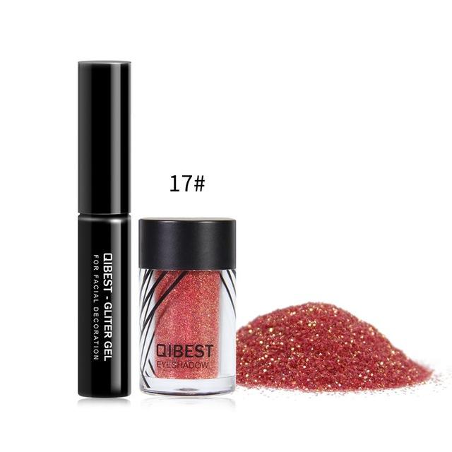 Qibest Eyeshadow Glitter Plus Glue Makeup glitter Waterproof Colorful Laser Silver Powder Face Lip Body Festival Glitter Drop