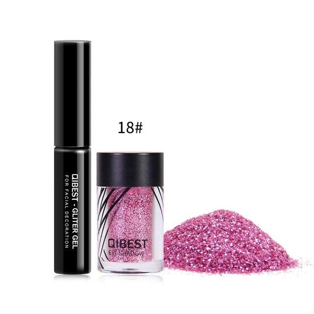 Qibest Eyeshadow Glitter Plus Glue Makeup glitter Waterproof Colorful Laser Silver Powder Face Lip Body Festival Glitter Drop