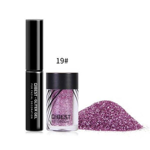 Qibest Eyeshadow Glitter Plus Glue Makeup glitter Waterproof Colorful Laser Silver Powder Face Lip Body Festival Glitter Drop