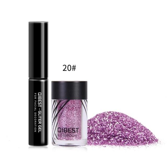 Qibest Eyeshadow Glitter Plus Glue Makeup glitter Waterproof Colorful Laser Silver Powder Face Lip Body Festival Glitter Drop