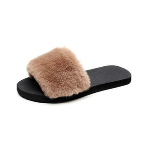 36-40 Women Slippers Fashion Fluffy Faux Fur Plush Slippers/ Flip Flops