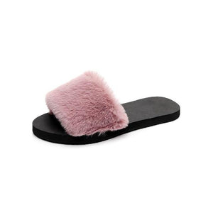 36-40 Women Slippers Fashion Fluffy Faux Fur Plush Slippers/ Flip Flops