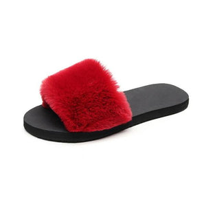 36-40 Women Slippers Fashion Fluffy Faux Fur Plush Slippers/ Flip Flops