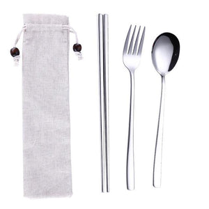 Tofok Stainless Steel Dinnerware Set Spoon Fork Chopsticks Straw With Cloth Pack Cutlery For Travel Outdoor Office Picnic BBQ