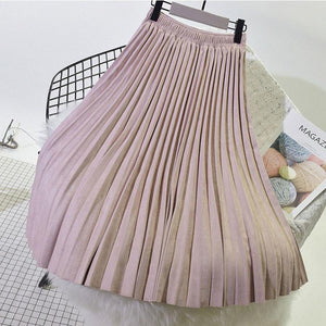 2019 Two Layer Autumn Winter Women Suede Skirt Long Pleated Skirts Womens Saias Midi Faldas Vintage Women Midi Skirt