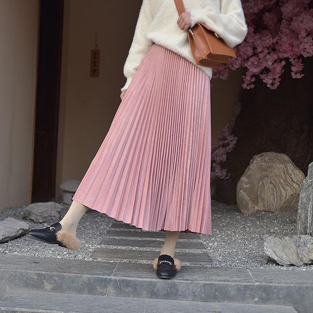 2019 Two Layer Autumn Winter Women Suede Skirt Long Pleated Skirts Womens Saias Midi Faldas Vintage Women Midi Skirt