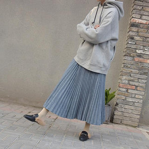 2019 Two Layer Autumn Winter Women Suede Skirt Long Pleated Skirts Womens Saias Midi Faldas Vintage Women Midi Skirt