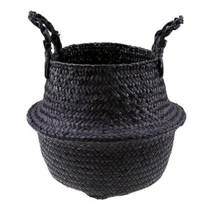 WHISM Handle Seagrass Laundry Basket Folding Handmade Straw Flowerpot Planter Wicker Clothes Toys Storage Holder Organizer