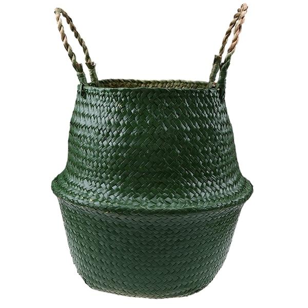 WHISM Handle Seagrass Laundry Basket Folding Handmade Straw Flowerpot Planter Wicker Clothes Toys Storage Holder Organizer