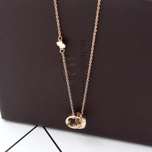 Women Jewelry Two Circle Double Buckle Necklace Hollow Clover Pendant